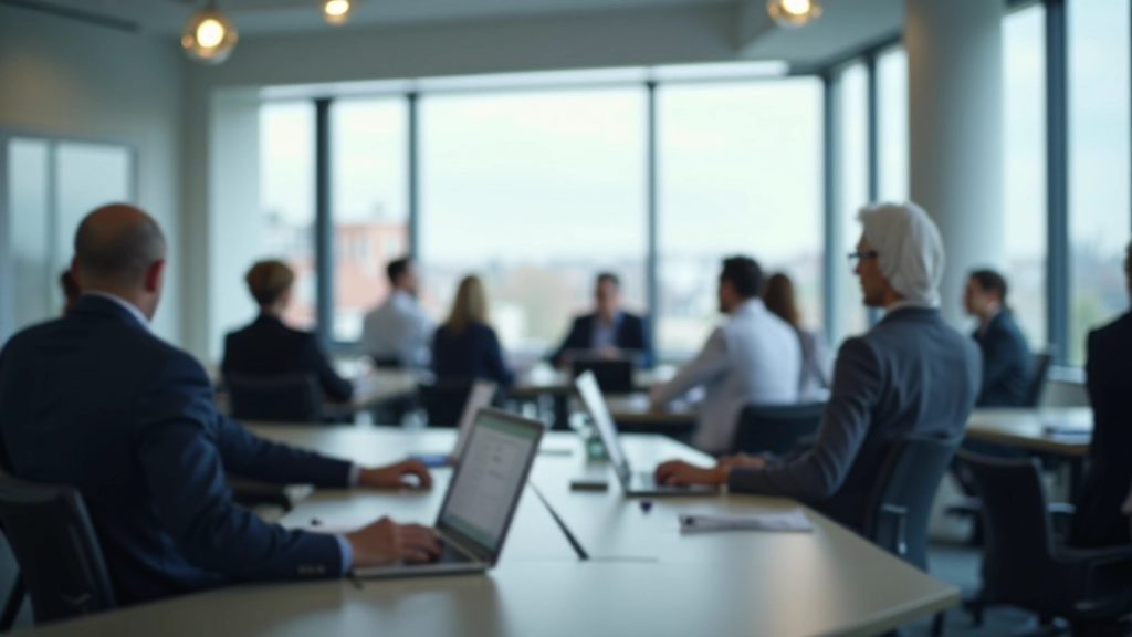 Přeplněná kancelář s profesionály pracujícími u počítačů, firemní prostředí s moderním designem a přirozeným osvětlením z okna