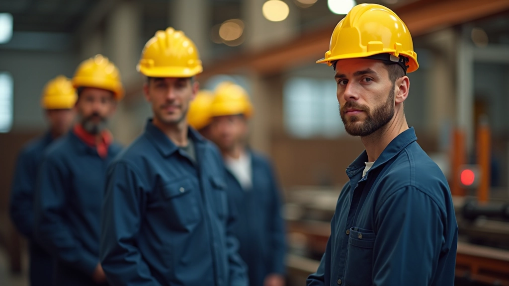 Skupiny pracovníků z různých zemí pracující v továrně nebo na stavbě, která ukazuje roli migrace v českém pracovním trhu