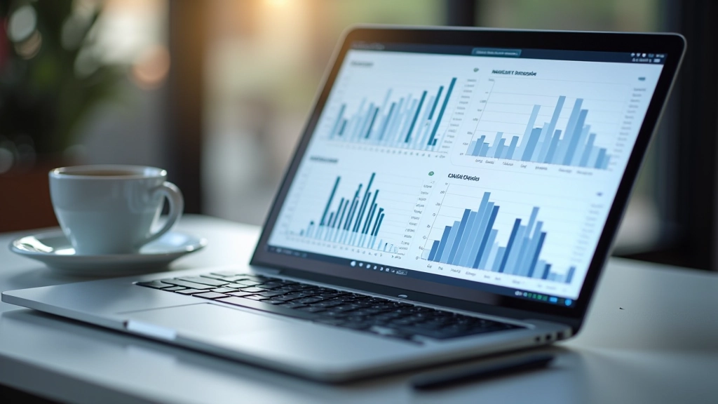 Finanční grafy a tabulky zobrazující mzdové trendy na obrazovce notebooku