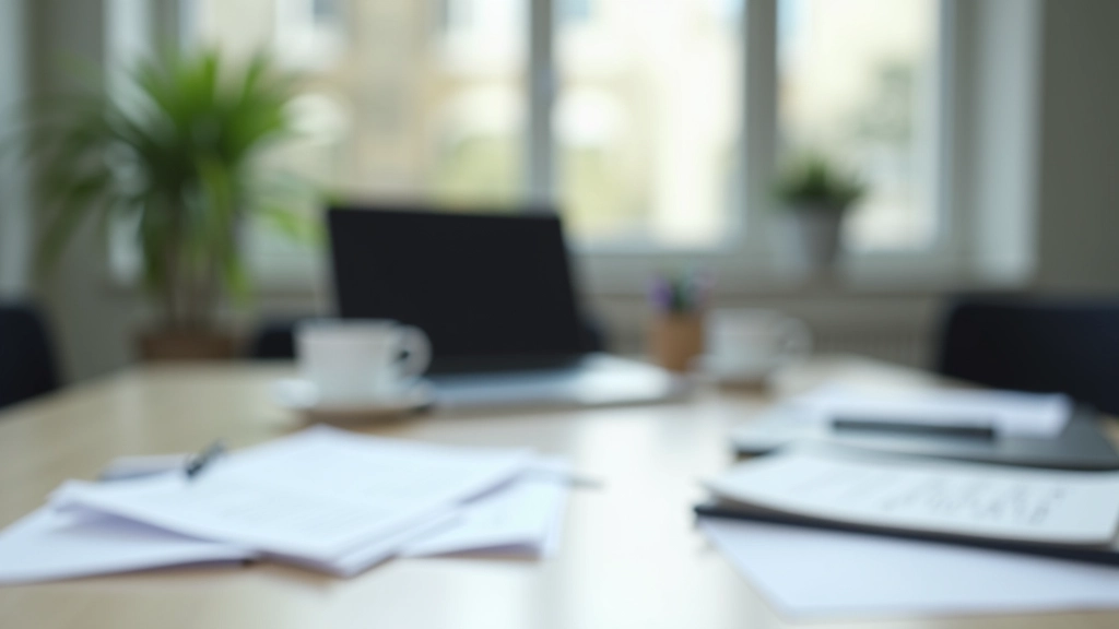 Kancelářský prostor s moderním nábytkem, počítačem a dokumenty o mezinárodní práci